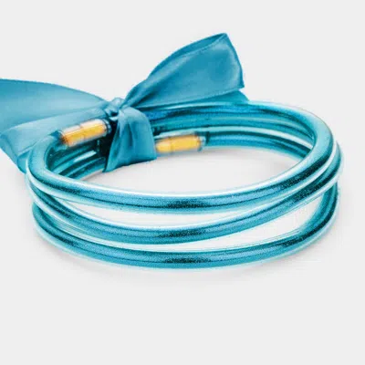 Fashnzfab 3pcs - Glitter Jelly Tube Bangle Bracelets In Blue