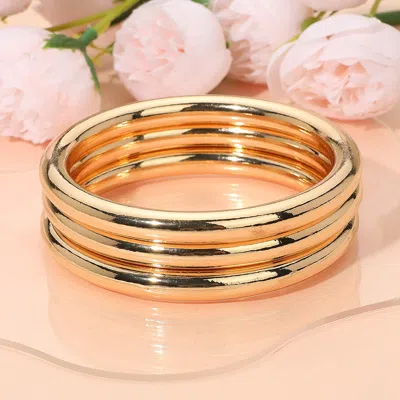 Fashnzfab 3pcs - Glossy Metal Bangle Multi Layered Bracelets In Gold
