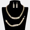 Fashnzfab 3pcs - Greek Pattern Rhinestone Pave Pendant Accented Mesh Metal Chain Necklace Set In Gold