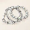 Fashnzfab 3pcs - Hardware Textured Metal Faceted Beaded Stretch Multi Layered Bracelets In Multi