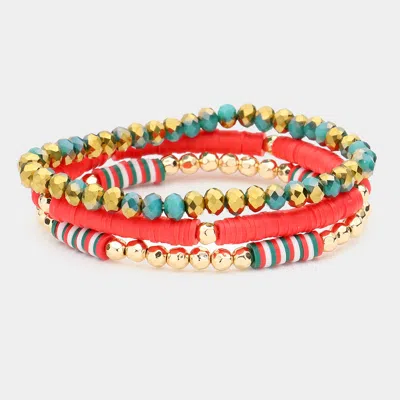 Fashnzfab 3pcs - Heishi Faceted Bead Stretch Bracelets In Multi