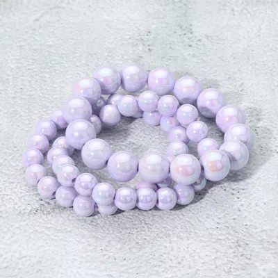 Fashnzfab 3pcs - Hologram Beaded Stretch Bracelets Ab, Lavender In Multi