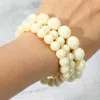Fashnzfab 3pcs - Hologram Beaded Stretch Bracelets Ab, White In Multi