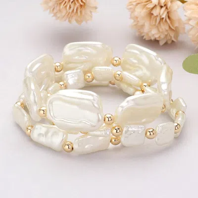 Fashnzfab 3pcs - Irregular Pearl Beaded Stretch Multi Layered Bracelets