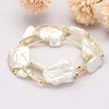Fashnzfab 3pcs - Irregular Pearl Station Stretch Multi Layered Bracelets In Multi