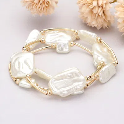 Fashnzfab 3pcs - Irregular Pearl Station Stretch Multi Layered Bracelets