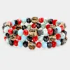 Fashnzfab 3pcs - Leopard Pattern Shamballa Ball Faceted Bead Stretch Bracelets Black, Red, Turquoise In Multi