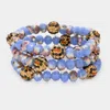 Fashnzfab 3pcs - Leopard Pattern Shamballa Ball Faceted Bead Stretch Bracelets In Blue