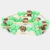 Fashnzfab 3pcs - Leopard Patterned Shamballa Ball Faceted Beaded Stretch Bracelets In Green