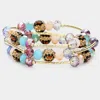 Fashnzfab 3pcs - Leopard Patterned Shamballa Ball Faceted Beaded Stretch Bracelets Multi In Multi