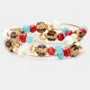 Fashnzfab 3pcs - Leopard Patterned Shamballa Ball Faceted Beaded Stretch Bracelets Multi, White In Multi