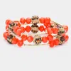 Fashnzfab 3pcs - Leopard Patterned Shamballa Ball Faceted Beaded Stretch Bracelets In Orange