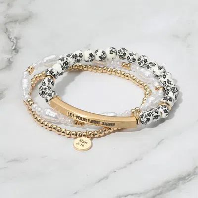 Fashnzfab 3pcs - Let Your Light Shine Inspirational Bar Message Bracelet In Gold