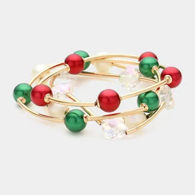 Fashnzfab 3pcs - Lucite Quatrefoil Christmas Ball Pointed Stretch Multi Layered Bracelets