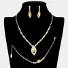 Fashnzfab 3pcs - Marquise Rhinestone Necklace Jewelry Set In Multi