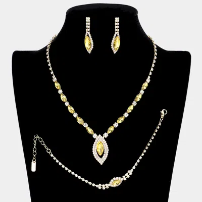 Fashnzfab 3pcs - Marquise Rhinestone Necklace Jewelry Set In Multi
