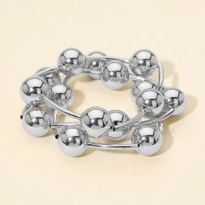 Fashnzfab 3pcs - Metal Ball And Bar Beaded Stretch Multi Layered Bracelets In Metallic