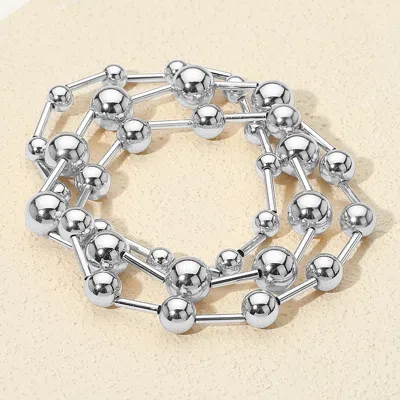 Fashnzfab 3pcs - Metal Ball Bar Beaded Stretch Multi Layered Bracelets