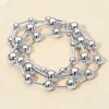 Fashnzfab 3pcs - Metal Ball Bar Beaded Stretch Multi Layered Bracelets In Multi