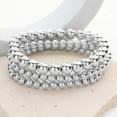 Fashnzfab 3pcs - Metal Ball Beaded Stretch Multi Layered Bracelets