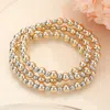 Fashnzfab 3pcs - Metal Ball Beaded Stretch Multi Layered Bracelets In Multi