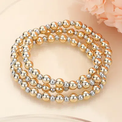 Fashnzfab 3pcs - Metal Ball Beaded Stretch Multi Layered Bracelets