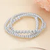 Fashnzfab 3pcs - Metal Ball Beaded Stretch Multi Layered Bracelets In Multi