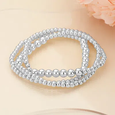 Fashnzfab 3pcs - Metal Ball Beaded Stretch Multi Layered Bracelets