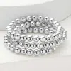 Fashnzfab 3pcs - Metal Ball Beaded Stretch Multi Layered Bracelets In Multi
