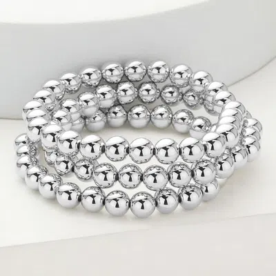 Fashnzfab 3pcs - Metal Ball Beaded Stretch Multi Layered Bracelets
