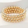 Fashnzfab 3pcs - Metal Ball Beaded Stretch Multi Layered Bracelets In Gold