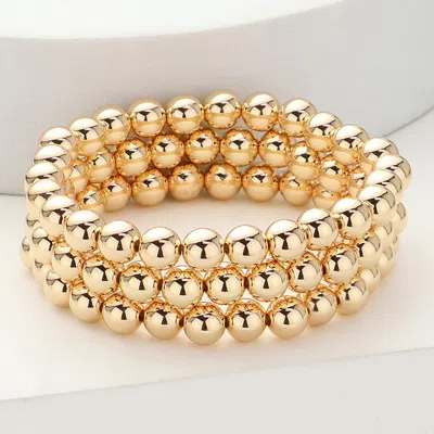 Fashnzfab 3pcs - Metal Ball Beaded Stretch Multi Layered Bracelets In Gold