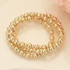 Fashnzfab 3pcs - Metal Ball Beaded Stretch Multi Layered Bracelets In Gold