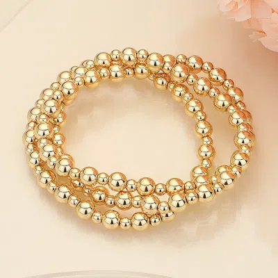 Fashnzfab 3pcs - Metal Ball Beaded Stretch Multi Layered Bracelets In Gold