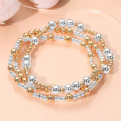 Fashnzfab 3pcs - Metal Ball Beaded Stretch Stackable Multi Layered Bracelets