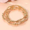 Fashnzfab 3pcs - Metal Ball Beaded Stretch Stackable Multi Layered Bracelets Gold In Gold