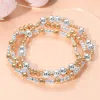 Fashnzfab 3pcs - Metal Ball Beaded Stretch Stackable Multi Layered Bracelets In Multi