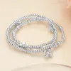 Fashnzfab 3pcs - Metal Ball Cross Beaded Stretch Multi Layered Bracelets In Multi