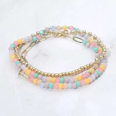 Fashnzfab 3pcs - Metal Ball Faceted Beaded Paperclip Chain Stretch Multi Layered Bracelets