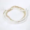Fashnzfab 3pcs - Metal Ball Faceted Beaded Paperclip Chain Stretch Multi Layered Bracelets Gold, White In Gold