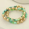 Fashnzfab 3pcs - Metal Ball Faceted Beaded Stretch Multi Layered Bracelets In Multi