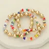 Fashnzfab 3pcs - Metal Ball Faceted Beaded Stretch Multi Layered Bracelets Gold, Multi In Multi
