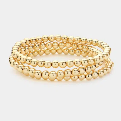 Fashnzfab 3pcs - Metal Ball Multi Layered Stretch Bracelets In Gold