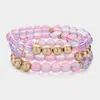Fashnzfab 3pcs - Metal Ball Pointed Beaded Stretch Multi Layered Bracelets Blue, Pink In Multi