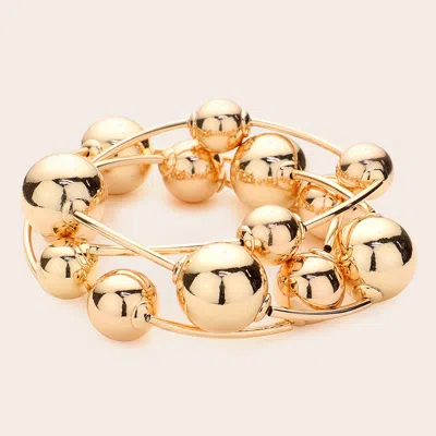 Fashnzfab 3pcs - Metal Ball Station Stretch Bracelets In Gold