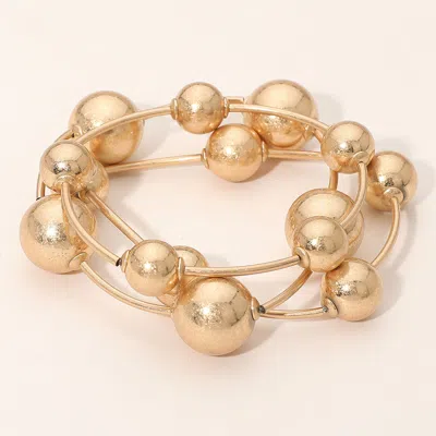 Fashnzfab 3pcs - Metal Ball Station Stretch Bracelets In Gold