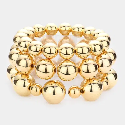 Fashnzfab 3pcs - Metal Ball Stretch Bracelets In Gold
