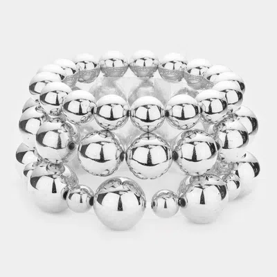 Fashnzfab 3pcs - Metal Ball Stretch Bracelets In Silver