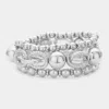 Fashnzfab 3pcs - Metal Ball Stretch Multi Layered Bracelets In Multi