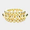 Fashnzfab 3pcs - Metal Ball Stretch Multi Layered Bracelets In Gold